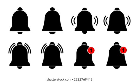 Bell Icon set illustration. Notification sign and symbol for web site design