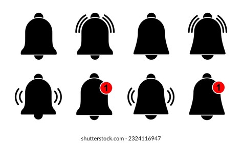 Bell Icon set illustration. Notification sign and symbol for web site design