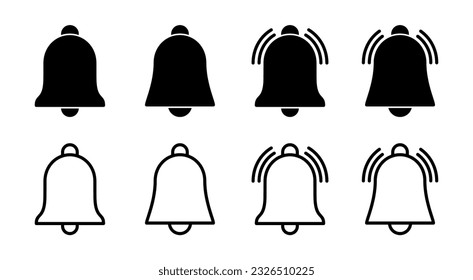 Icono de la campana de la ilustración. Signo de notificación y símbolo para el diseño de sitios web