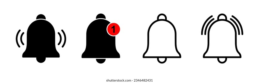 Bell Icon set illustration. Notification sign and symbol for web site design