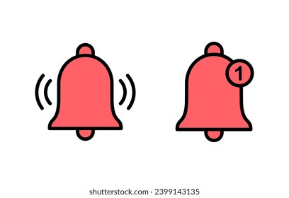 Icono de la campana de la ilustración. Signo de notificación y símbolo para el diseño de sitios web