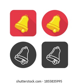 Bell icon set with long shadow. Bell sign in flat style, isolated on white background. Ringing bells emblem in cartoon styling. Vector illustration EPS 10.
