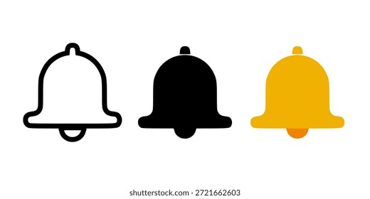 Conjunto de iconos de campana para fines de notificación y alerta, con varios estilos de forma. Diseño limpio y versátil adecuado para diseños de carteles, íconos web, App y Elementos de interfaz de usuario.