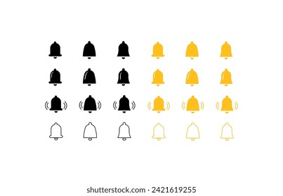 Bell icon set. Silhouette and flat style. Vector icon