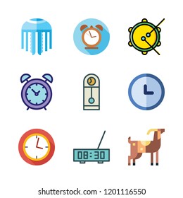 bell icon set. vector set about clock, tambourine, goat and jellyfish icons set.