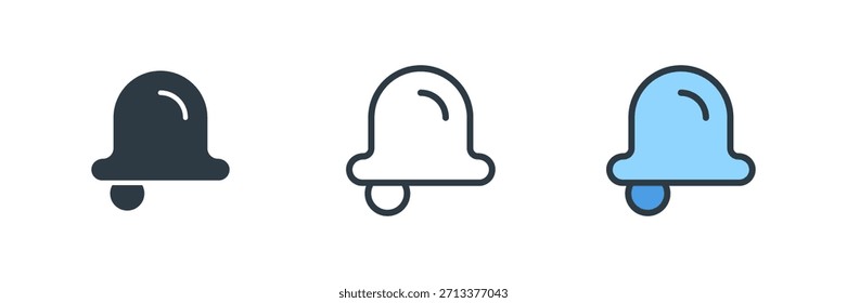Ilustración vectorial del sistema del icono de la campana. línea, glifo, símbolo del color aislado en el fondo blanco