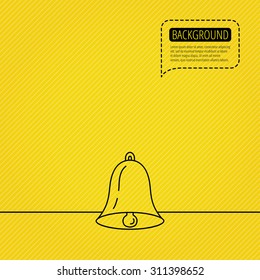 Bell icon. Sound sign. Alarm handbell symbol. Speech bubble of dotted line. Orange background. Vector