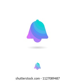 Bell icon, UI. Calling icon diary. Alarm and reminder emblem. Ringing bell symbol with shadow on a white background. Monochrome option.