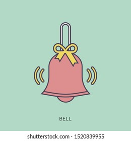 Bell icon vector flat style illustration. solid color with outline concept.