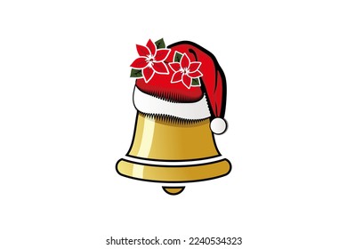 Bell icon vector illustration design with santa class hat, christmas bell logo