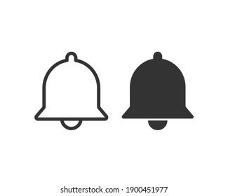 Bell icon vector. Notification and alarm symbol. Flat shape application interface sign button. Decoration logo. Black silhouette isolated on white background.