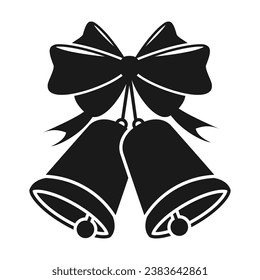 bell icon vector with ribbon bow. flat design with black color.