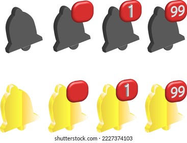 el icono de la campana es amarillo y gris. 3.ᵉʳ icono de timbre de notificación 