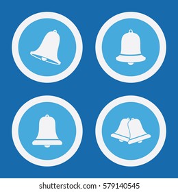 Bell Icons In Blue Circles. Simple Vector Symbols