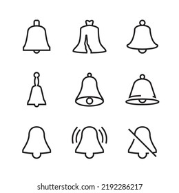 Bell Iconos. Colección de Símbolos delgados de Campana Lineal Aislados en un Fondo Blanco. Ilustración vectorial. Stroke Editable
