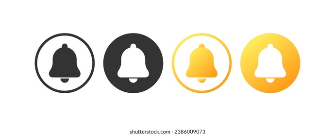 Bell icons. Different styles, bell in a circle icons, notifications with bells. Vector icons