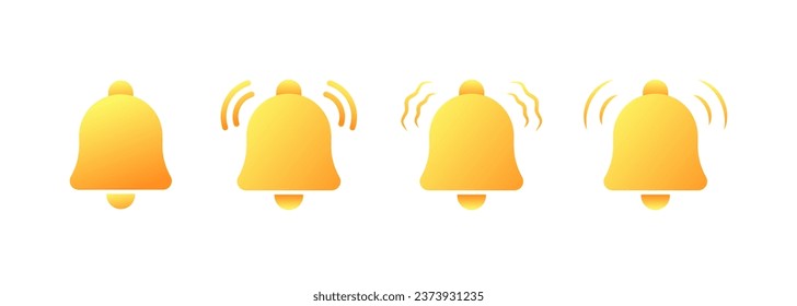 Bell icons. Flat, yellow, bell icons, notification set. Vector icons