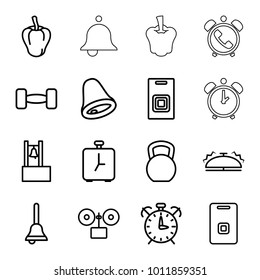 Bell icons. set of 16 editable outline bell icons such as pepper, kettle bell, door ringer