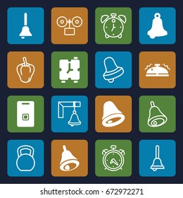 Bell icons set. set of 16 bell filled and outline icons such as door ringer, alarm