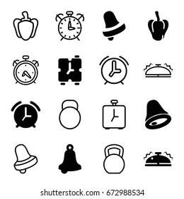 Bell icons set. set of 16 bell filled and outline icons such as pepper, alarm