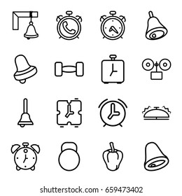 Bell icons set. set of 16 bell outline icons such as alarm, pepper, bell