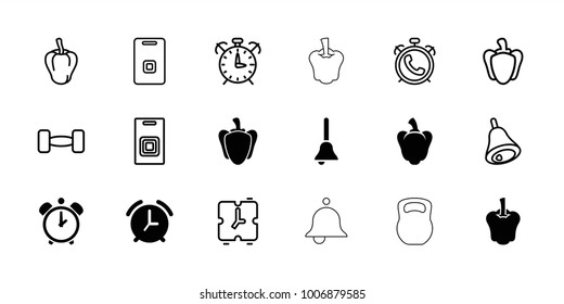 Bell icons. set of 18 editable filled and outline bell icons: pepper, bell, alarm