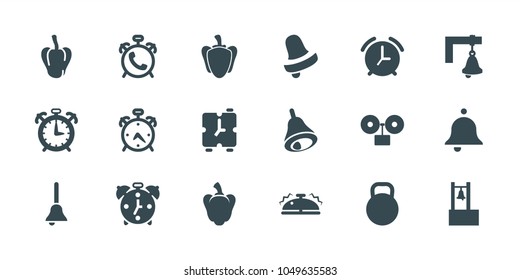 Bell icons. set of 18 editable filled bell icons: pepper, alarm