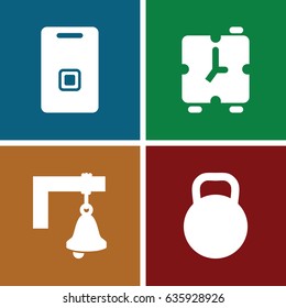 Bell icons set. set of 4 bell filled icons such as door ringer, kettle, bell