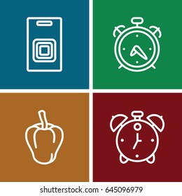 Bell icons set. set of 4 bell outline icons such as alarm, pepper