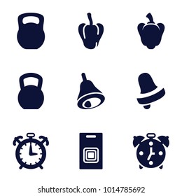 Bell icons. set of 9 editable filled bell icons such as pepper