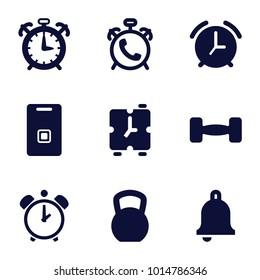 Bell icons. set of 9 editable filled bell icons such as alarm, kettle bell