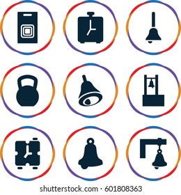 bell icons set. Set of 9 bell filled icons such as 