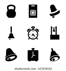 Bell icons set. set of 9 bell filled icons such as alarm