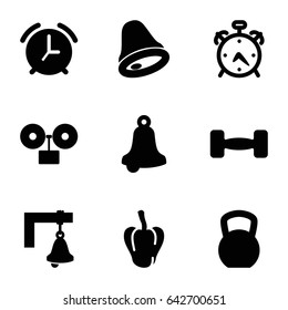 Bell icons set. set of 9 bell filled icons such as pepper, alarm