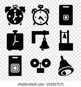 Bell icons set. set of 9 bell filled icons such as alarm
