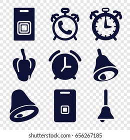 Bell icons set. set of 9 bell filled icons such as pepper, alarm