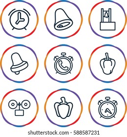 bell icons set. Set of 9 bell outline icons such as alarm, pepper