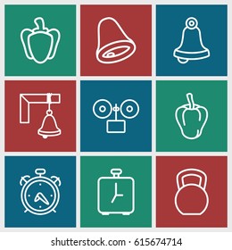 Bell icons set. set of 9 bell outline icons such as alarm
