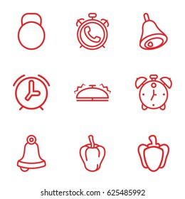 Bell icons set. set of 9 bell outline icons such as alarm, pepper, bell