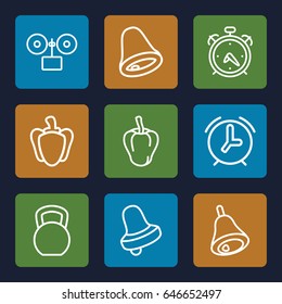 Bell icons set. set of 9 bell outline icons such as alarm