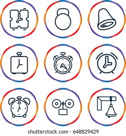 Bell icons set. set of 9 bell outline icons such as alarm, bell