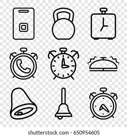 Bell icons set. set of 9 bell outline icons such as alarm