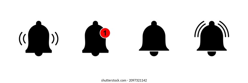 Glockensymbole gesetzt. Benachrichtigungszeichen und Symbol für die Gestaltung der Website