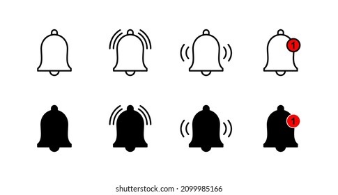 Glockensymbole gesetzt. Benachrichtigungszeichen und Symbol für die Gestaltung der Website