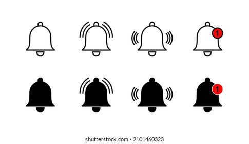 Bell Icons set. Notification sign and symbol for web site design