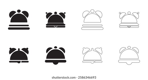 Bell icons set simple clean and smooth Solid and Outline Styles vector icons in black on a white background.
