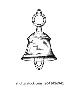 bell illustration hand draw style in vintage engraved sketch outline style.