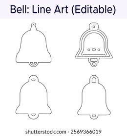 Bell illustrations in line art. unique bell designs. Black line art bells on a white background. 
