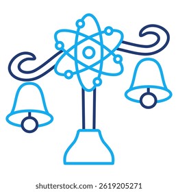 Ícone de desigualdade Bell representado por átomo, escala estilo de linha dupla.