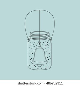 Bell inside mason jar icon. Merry Christmas season and decoration theme. Sketch and draw design. Vector illustration